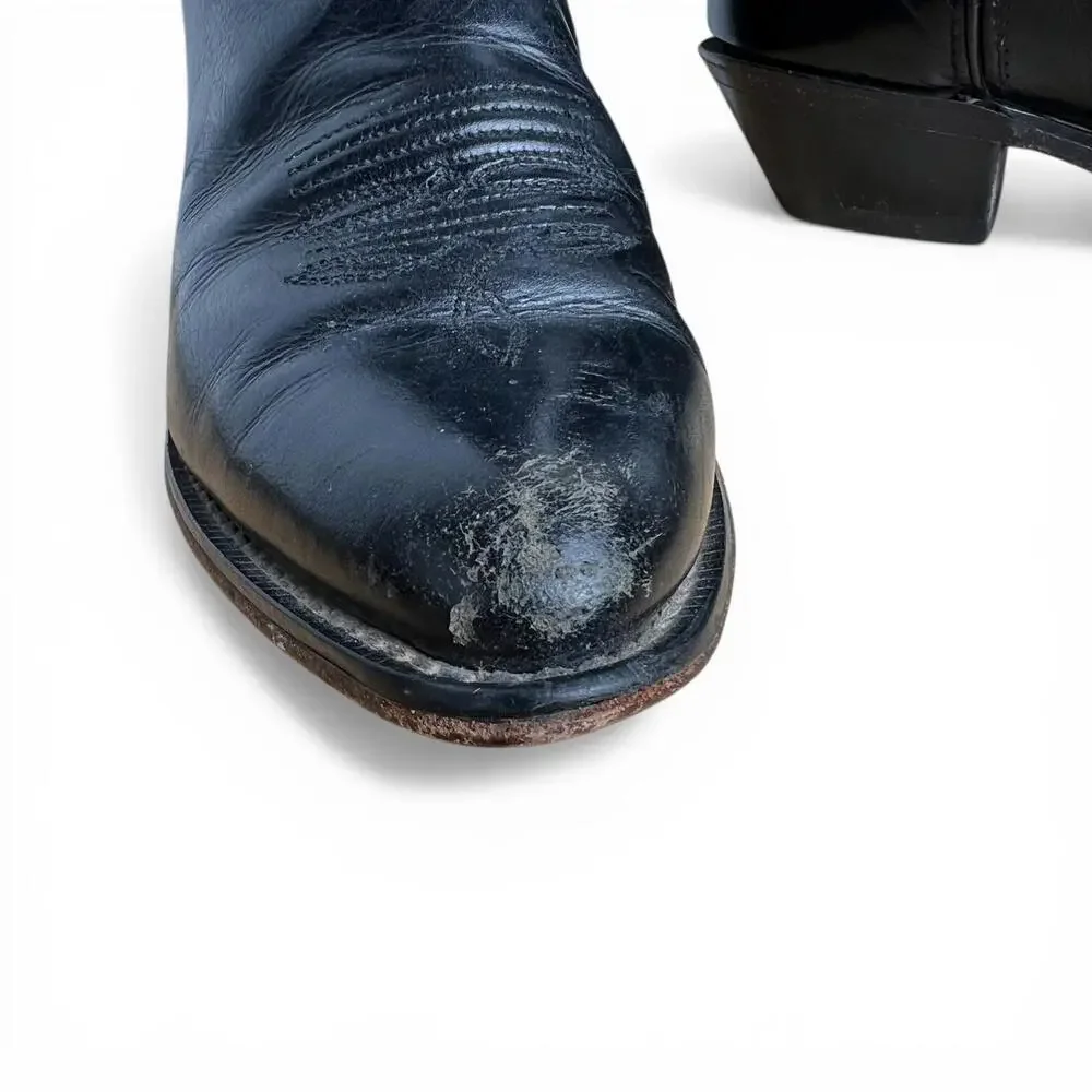 Vintage Black Leather Cowboy Boots